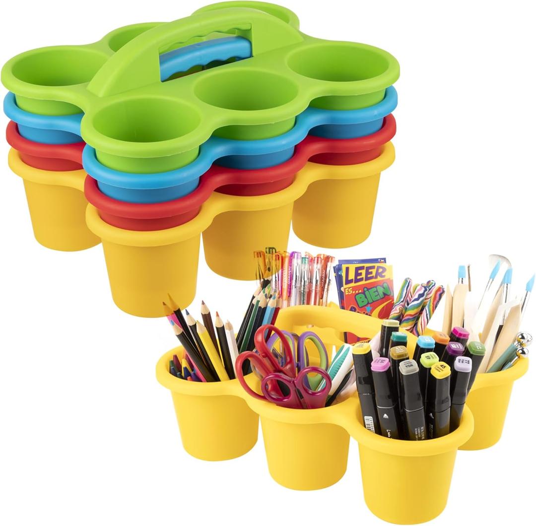 4 Packs Plastic Cup Caddy for Drink Delivery, Classroom Caddy 12x9.5x5.1 Inches, Assorted Colors