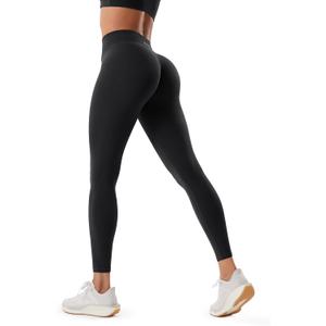 Women's Hidden Scrunch Butt Lifting Leggings 25", CORLUXA Tummy Control No Front Seam Compression Yoga Pants, S