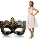 4.4 ft Masquerade Mask Cardboard Cutout Stand-up Life Size Masquerade Ball Party Decoration Black Gold Mask Standup Backdrop Photo Props for Party Prom Carnival Gala Birthday