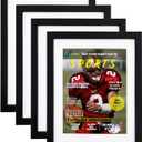 Goldfinch 4 Packs Sports Magazine Frames Displays Magazines Measuring 8.5 x 11.25 or 8.25 x 11 inches with Double White Core Matting, Deep Frame Moulding, with Installed Hangers