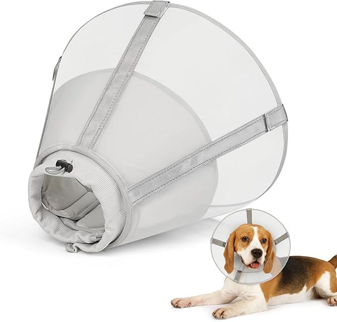 Joypig Dog Cone Collar to Stop Licking: Soft Mesh Recovery Collar After Surgery with Detachable Pad, Elizabeth Cone Alternative for Large Medium, Small Dogs, Normal Eating and Drinking (L)