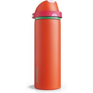 Insulated Water Bottle with Straw - Encool Stainless Steel Water Bottle with Push Button Lid, Leak-Proof & BPA-Free, Keeps Cold for 24 Hours for Sports, Travel, Gym (24 oz, Grapefruit Red)