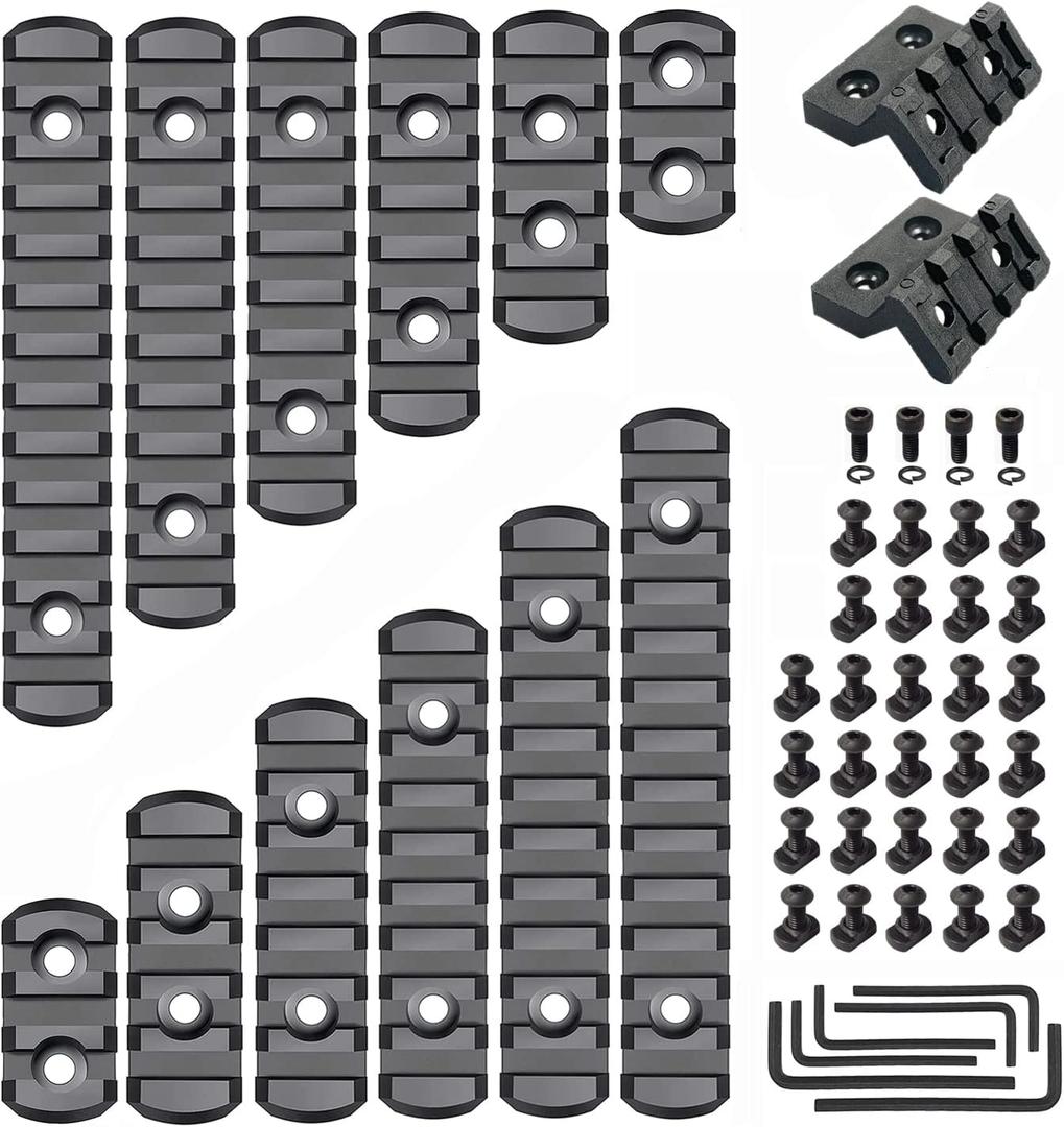 Picatinny Rail 3,5,7,9,11,13-Slot for Mlok, Polymer Rails Section Plus Offset Mount with T-Nuts, Screws & Allen Wrench