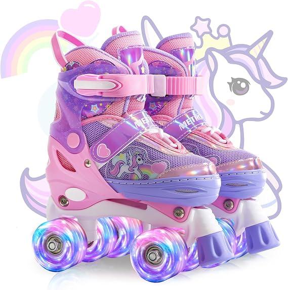 METROLLER Girls Roller Skates Shining Wheels Kids | Light-Up Wheels Cute Design Multiple Secure Outdoor Fun Gifts Birthday, Purple, Small-Little kid (10c-13c US)