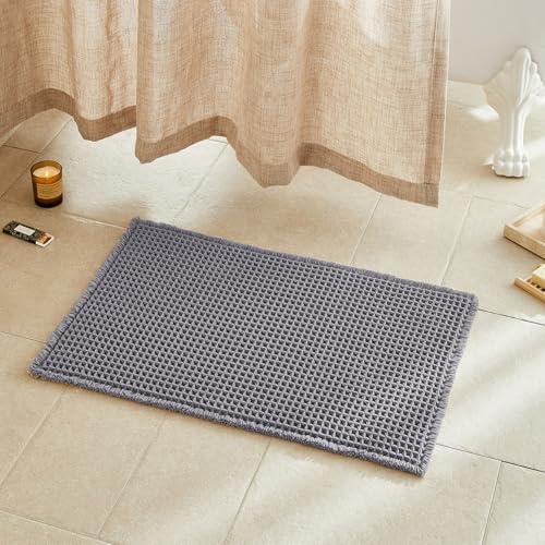TYUU Waffle Bath Mat, Boho Bathroom Rugs Non Slip Washable Super Absorbent Quick Dry Bath Mat Farmhouse Bathroom Decor, 30"x20" Grey