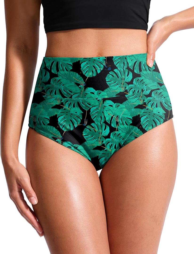 G Gradual Women's High Waisted Bikini Bottoms Tummy Control Swim Bottom Full Coverage Bathing Suit Swimsuit Bottoms for Women (Green, M)