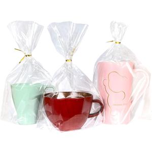 PigPotParty 8"x 11", 50Pcs Bottom Gusset Bags, Clear Cello Cellophane Treat Goodie Bags with 50x Twist Ties, Party Favor Packaging, Gift Mug Wrapping, Food Storage(No Side Gusset)