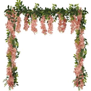 Artificial Flowers Silk Wisteria Garland 2PCS 5.91FT/Peice Fake Wisteria Vines Champagne Artificial Wisteria Vine Rattan Silk Hanging Flower for Wedding Arch Garden Floral Decor (Champagne)