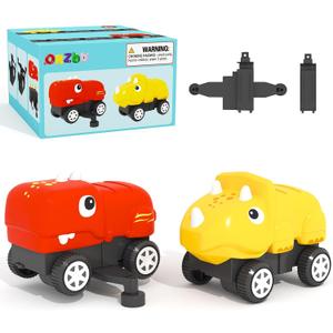 Magnetic Tiles Dinosaur Car Toddler Toys 3 4 5 Year Old Boys Girls, Magnetic Blocks Monster Car - 2 Dinosaur Lids and 2 Chassis, Compatible with Traversable on Magnet Roads.