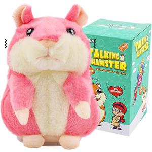 Talking Hamster - Toddler Stuffed Animal Toys for Boys Girls 2 3 4 5 6 Year Old - Repeats What You Say - Interactive Plush Sensory Companion Toy for Kids Easter Basket Stuffers Birthday Gifts (Pink)