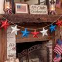 Mindsoft 8.2 ft 4th of July Garland Red White Blue Star Vintage 250th Anniversary Patriotic Garland USA Retro Banner for Fireplace Mantel American Independence Memorial Day Party Decor