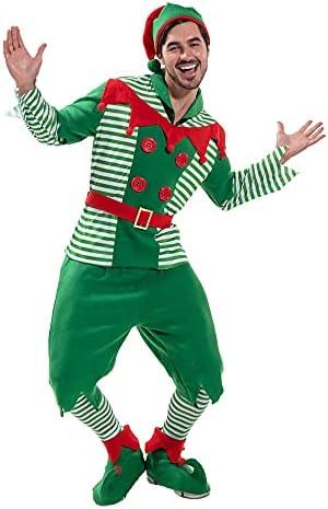 EraSpooky Elf Costume Men Christmas Santa Helper Fancy Dress Red and Green, Large