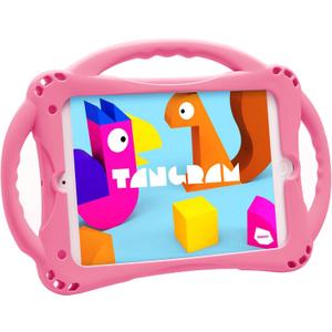 TopEsct Kids Case for iPad mini 5 4 3 2 1,Silicone Childproof Case for iPad mini 5 4 3 2 1, Built-in Handle Stand, Comes with a Strap (Pink)