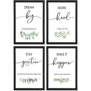 YWJKWLGS Inspirational Quote Wall Art Set 11x16 Inch Set of 4 Motivational Home & Office Decor for Positive Family Encouragement Wooden Framed Signs (Black)