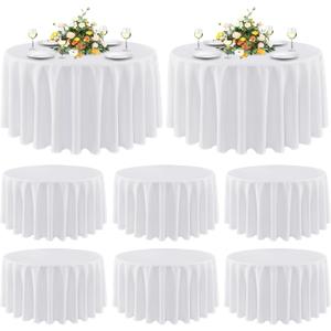 sancua 8 Pack Round Tablecloth 90 Inch White, Stain and Wrinkle Resistant Table Cloth - Washable Polyester Table Cover for Dining Tables, Buffet Parties and Camping