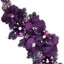 1pc Handmade Rhinestone Applique for Clothes, 3D Flower Fabric Patches for Wedding Dress, Bling Beaded Embroidery Lace Applique for Hat Hairband Sewing Embellishment (Purple)