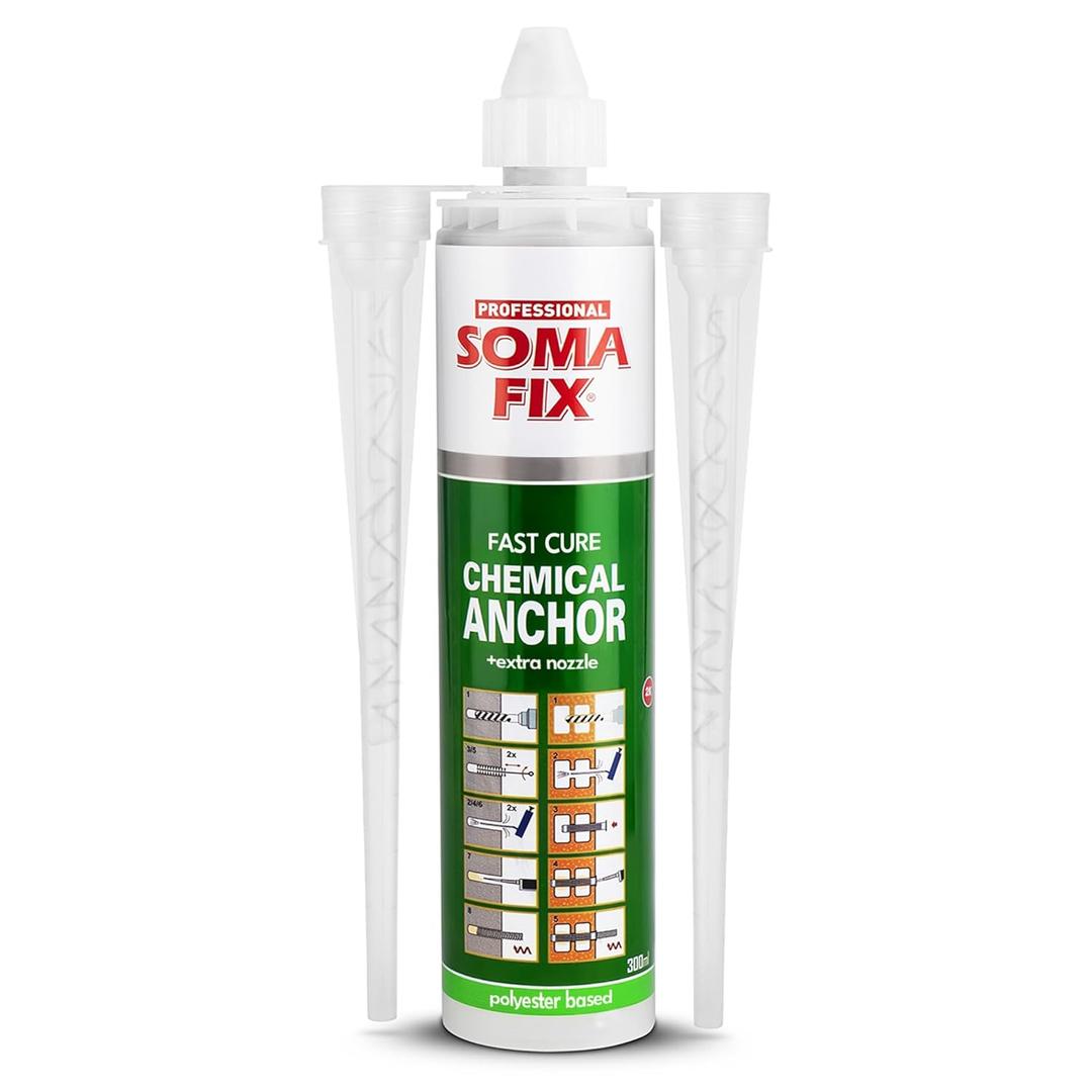 Construction Adhesive - Fast Curing Anchoring Adhesive for Concrete, Brick, Stone & Fasteners - Gray Structural Bonding with Extra Nozzle (10.1 fl oz / 300ml)