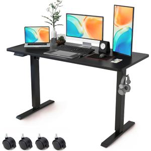 Electric Standing Desk Adjustable Height - Rolling Sit to Stand Desks on Wheels - Mobile Standup Computer Table 48 Inch Black One Piece Desktop and Rising Frame with Storage for Home Office & Gaming