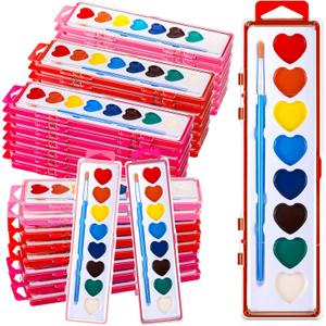 Yeaqee 36 Pack Watercolor Paint Set 8 Colors Washable Water Paint with Paintbrush Party Favors Art Watercolor for Adults Valentine's Day Party Gifts (Multicolor Box)