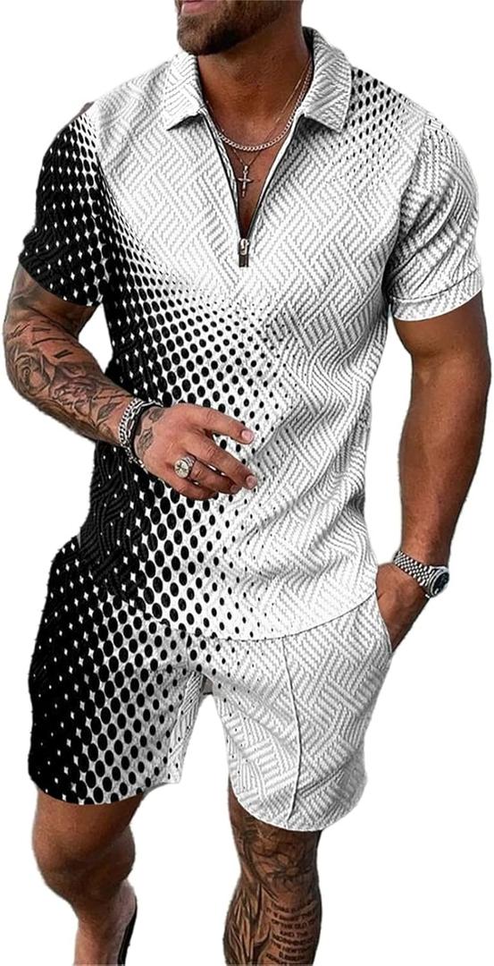 Mens short sets outfits 2 piece Summer Tracksuit Short Sleeve Polo men's shirt and short sets summer outfits for men (X-Large)