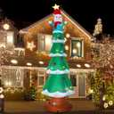 13ft Christmas Inflatable Outdoor Decoration Standing Christmas Tree Snowman Inflatable Patio Decoration with Built-in LED Lights for Christmas Holiday Party, Patio, Lawn Decoration