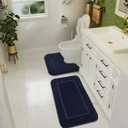 LOCHAS Bathroom Rug Set Navy, Soft Bath Rug Set 2 Piece, Toilet Mat U-Shaped 20x20 and 34x20 Bath Rugs, Quickly Dry Mats for Bathroom, Tub, Washable, Super Absorbent Floor Mat