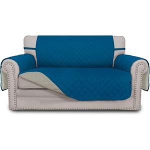 Easy-Going Reversible Loveseat Couch Cover for 2 Cushion Couch Sofa Cover for Dogs Water Resistant Furniture Protector with Foam Sticks Elastic Straps for Pet (Loveseat, PeacockBlue/Beige)