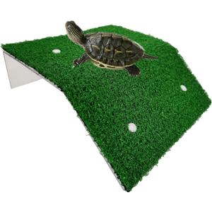 Turtle Resting Basking Platform Simulation Grass Turtle Ramp, Lawn Tortoise Climbing Reptile Ladder Resting Terrace Fish Tank Aquarium Turtle Dock Floating Dcor for Frog Terrapin (Large)