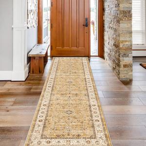 TOPRUUG Washable Runner Rug 2x7 - Hallway Runner Rug Kitchen Rugs and Mats Non Skid Washable Waterproof Carpet Runner for Living Room Bedroom Bathroom (Gold, 2X7)