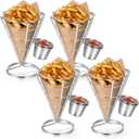 4 Pack French Fry Holder, French Cone Fries Basket with Sauce Cup, Metal Wire French Fries Holder for Kitchen, Restaurant Buffet, Picnic Party, Buffet Dinner, Home Parties