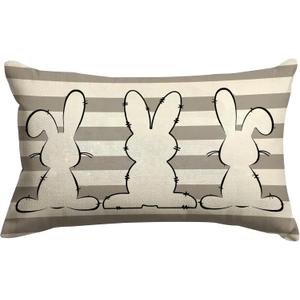 GOOESING Easter Bunny Pillow Covers 20x30 Inch Gray Stripes Rabbit Decorative Pillowcase Spring Holiday Linen Throw Pillow Case Cushion Cover for Sofa Couch Chair