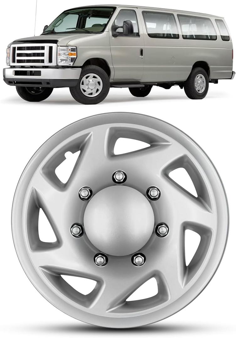 F8UZ-1130-AA Hubcap Wheel Cover 1pcs Silver Snap-on Direct Replacement for Ford E-150(1998-2014)/E-250(1998-2014)/E-350(1998-2019,2021-2024)/E-450(1999-2019,2023) with 16" Factory Wheel