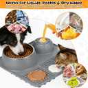 Slow Feeder Dog Bowl with Lick Mat & Interactive Rolling Ball, Stainless Steel Pet Feeding Station with Non-Slip Stable Grip Base for Wet Food, Dry Kibble (Light Gray)