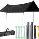 Waterproof Camping Tarp Hammock Rain Fly -14.79.8ft with 2 Poles, Mutifunctional Tent UV Protection Lightweight Tarp, for Camping, Outdoor, Traveling, Hiking (Quadrilateral, Black), 3x4.5m