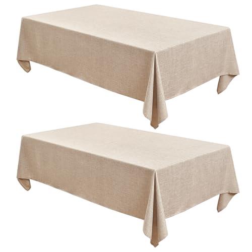 Fitable Faux Linen Beige Tablecloths 2 Pack, Faux Burlap Fabric Table Clothes for Rectangle Tables, Rustic Wrinkle-Proof Table Covers for Kitchen Dining, Party, Farmhouse, Baby Shower (54 x 78 Inch)