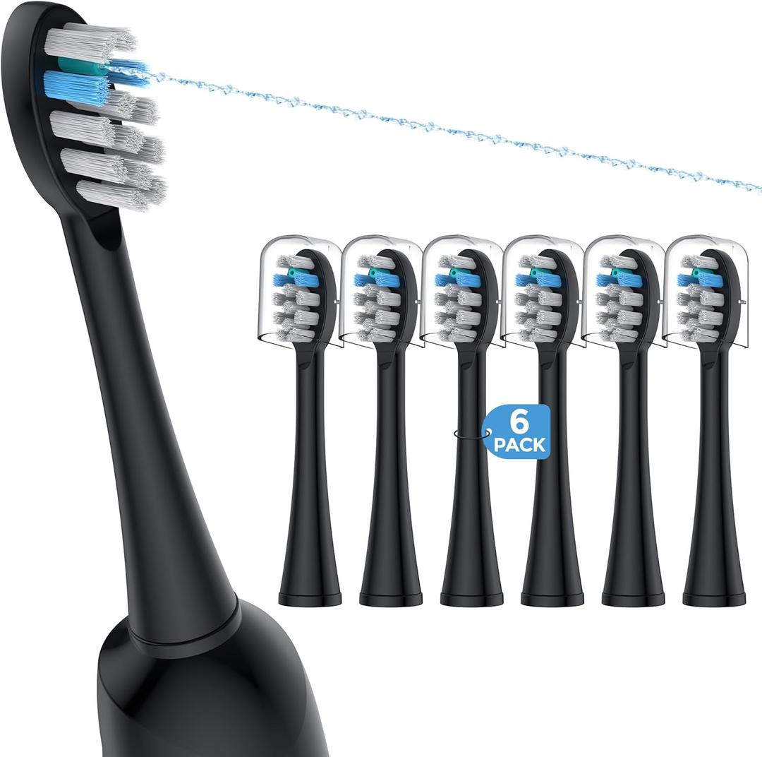 6 Pack Toothbrush Replacement Heads Compatible with WaterPik Sonic Fusion 2.0, FitMount Flossing Brush Head Fit for Water-Pic SF-01W SF-02W and 2.0 SF-03 SF-04 (Black)