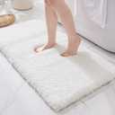 ILANGO White Bathroom Rugs 48" 24" Non Slip & Super Absorbent Extra Thick Soft, Washable Bath Mat for Floor, Microfiber Plush Shaggy Bath Rug with Rubber for Bathtub Shower Room Sink