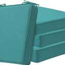 Square Corner Seat Cushions, 19" x 19" x 3", Set of 4, Indoor Outdoor Waterproof Weather Resistant Universal Chair Pads with Ties for Patio Furniture, Garden Deck Dining Chairs, Turquoise (19"x19")