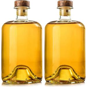2 Pack 25 oz Heavy Base Clear Glass Liquor Bottles with T-Top Wood Caps Clear Wine Bottles Home Brewing Airtight Crew Bottles Leak Proof for Kombucha Juice Oil Drinks,Kefir,Dishware Safe