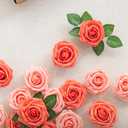 Ling's moment Artificial Flowers 25Pcs Deep Coral Roses Decor w/Stems,3" Real Touch DIY Foam Floral for Wedding Bouquet/Centerpieces, Outdoors Party Backdrop, Room/Table, and Garden/Pot Decorations