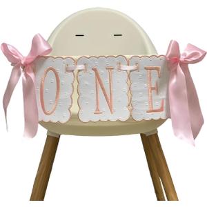 Pink Bow ONE High Chair Banner for Sweet One Bow Girl First Birthday Photo Props Party Decorations