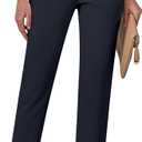 GRAPENT Capri Pants for Women High Waisted Pull On Dress Pants Slim Straight Leg Stretchy Waist Capris Trousers Pants (X-Large, Navy Blue)