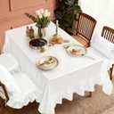 1 Pack Ruffle Tablecloth 60" x 102" White Rectangle Shape Scalloped Edge Tablecloth for Kitchen, Dining and Weddings.