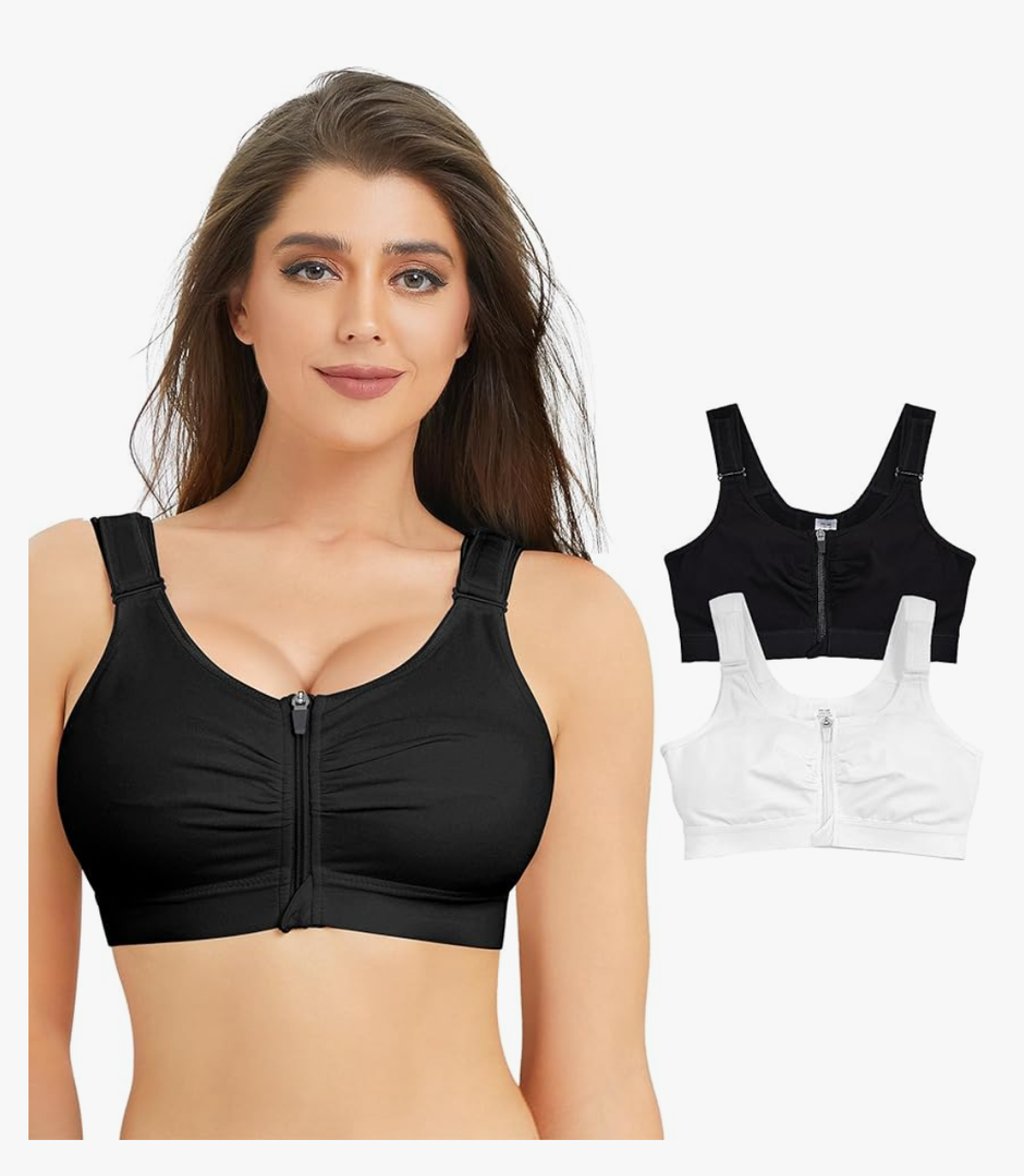 BRABIC Zip Front Closure Everyday Bra for Women Post Surgery Compression Support with Adjustable Straps Wirefree (XL)