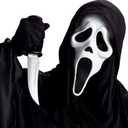 Adult Scream Mask | Classic Ghost Face Slasher, Horror Movie Killer Costume Accessory (Black)