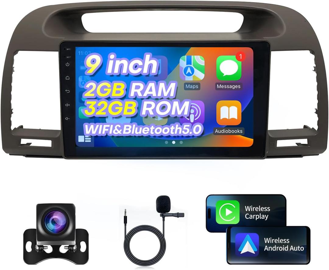 Radio for Toyota Camry Car Stereo 2002 2003 2004 2005 2006 9 inch Touch Screen Wireless Carplay&Android Auto GPS Head Unit Bluetooth,WiFi,GPS,Backup Camera,SWC,FM Pantalla para