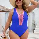 Plus Size Swimsuit for Women Tummy Control Bathing Suits Full Coverage Swimsuits Color Block One Piece Swim Suit (Blue, XXXL)