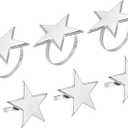 uxcell Metal Napkin Rings Set of 6, Star Napkin Ring Holder Buckle for Dining Table Decorations Wedding Birthday Holiday Party, Silver Tone