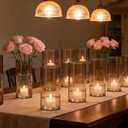 12pcs Amber Glass Cylinder Vases for Centerpieces, Gold 6 Inch Clear Flower Vases for Wedding Decorations and Indoor Home Decor, Hurricane Candle Holder for Table Shelf, Party