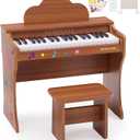 37 Keys Kids Keyboard Piano, Kids Piano Wood Toy with Stool, DIY Stickers, Song Book, Cover, Education Musical Instruments for Girls&Boys Ages 3+